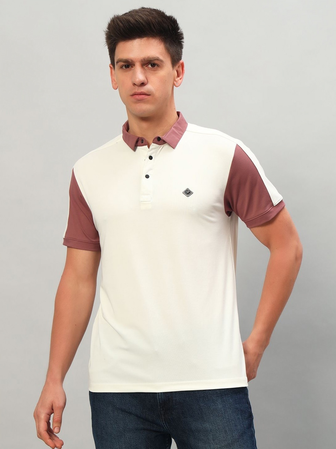 

PROFY Men Colourblocked Polo Collar Cotton T-shirt, White