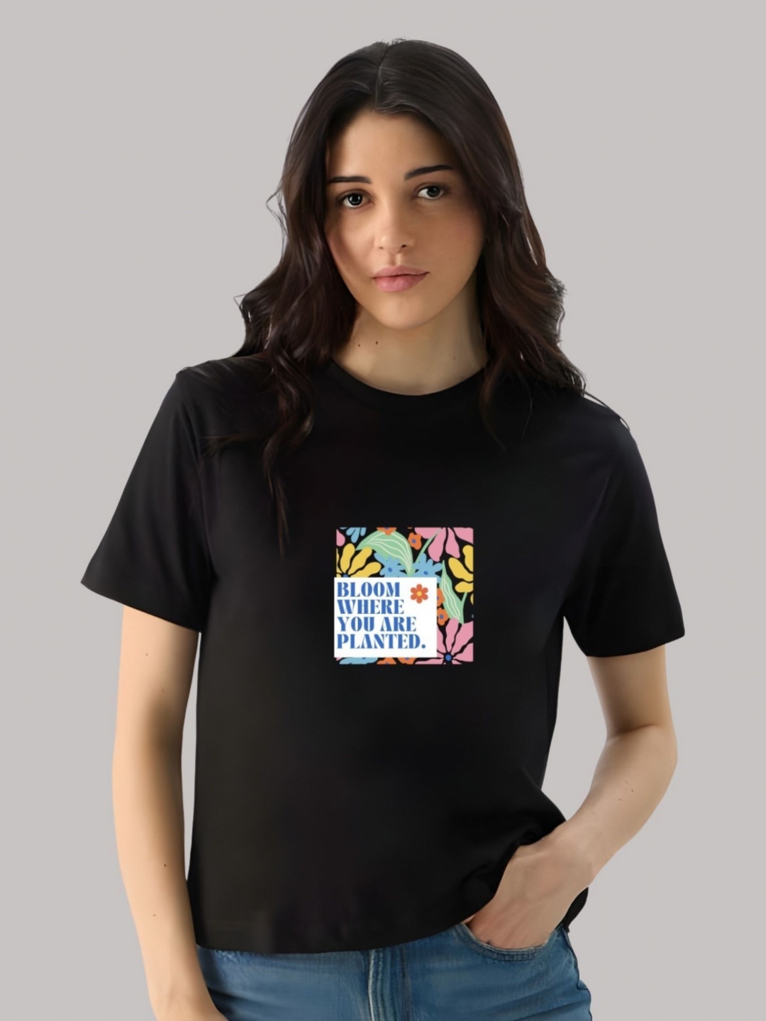 

SZN Women Graphic Printed Round Neck Cotton T-shirt, Black