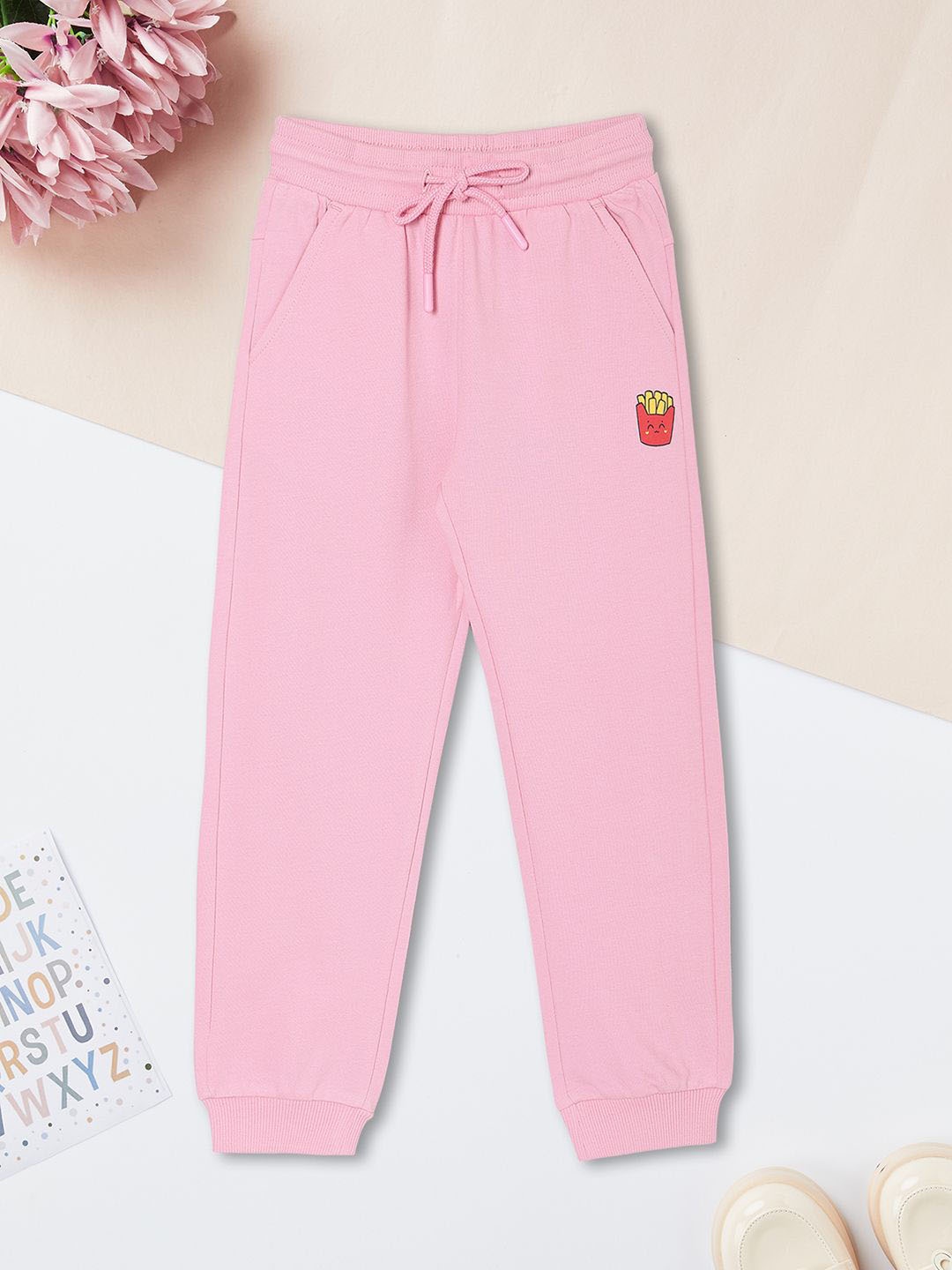 

max Girls Printed Regular Fit Pure Cotton Joggers, Pink