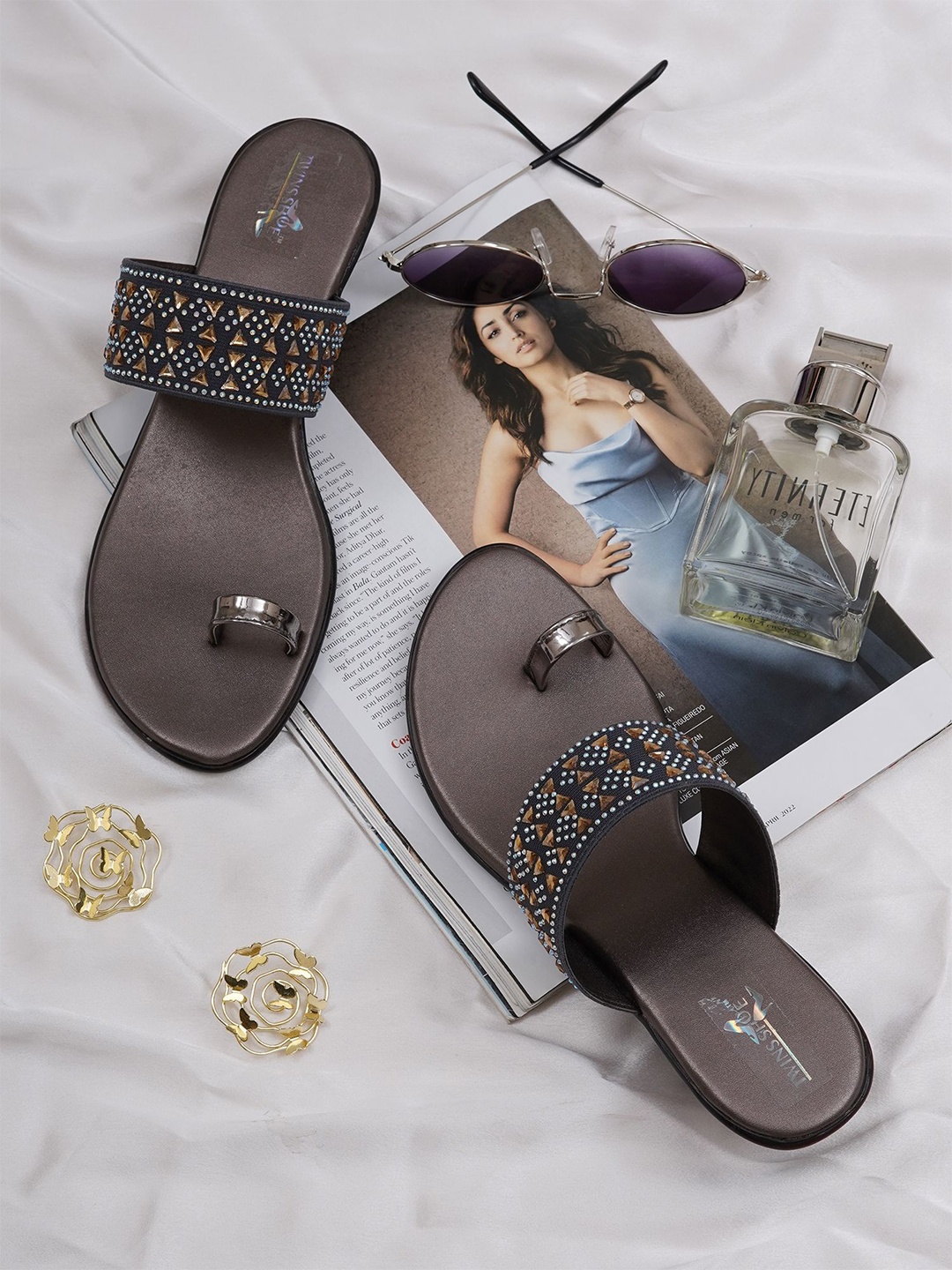 

TWINSSHOE Embellished Sandal Heels, Grey