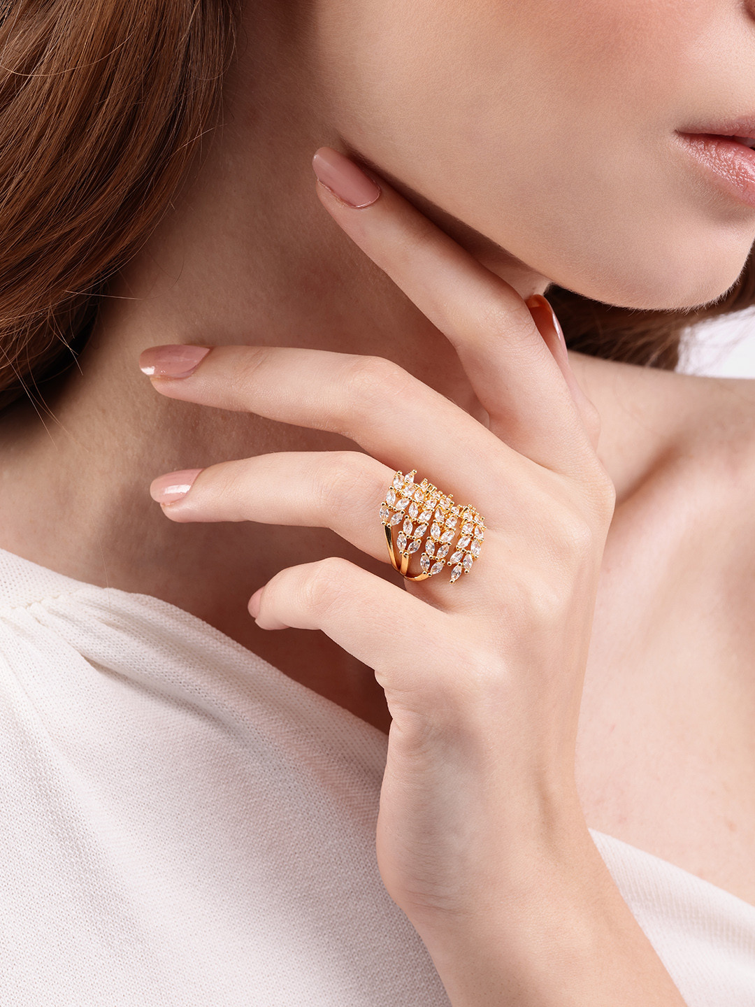 

DressBerry Stone Studed Finger Ring, Gold