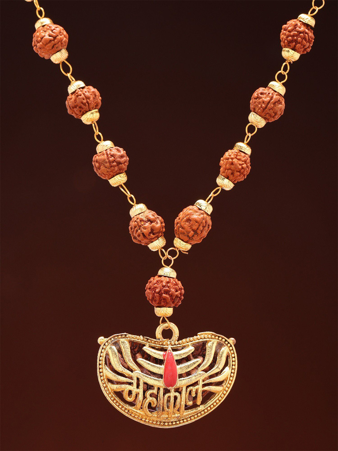 

Exotic India Unisex Mahakal Rudraksha Mala Necklace, Gold