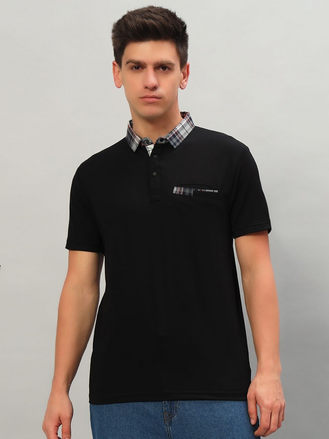 

PROFY Men Solid Polo Collar Cotton T-shirt, Black