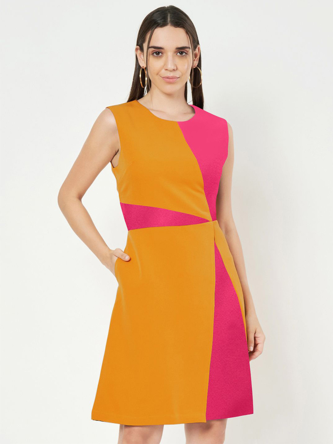 

BRINNS Women Colourblocked A-Line Dress, Mustard