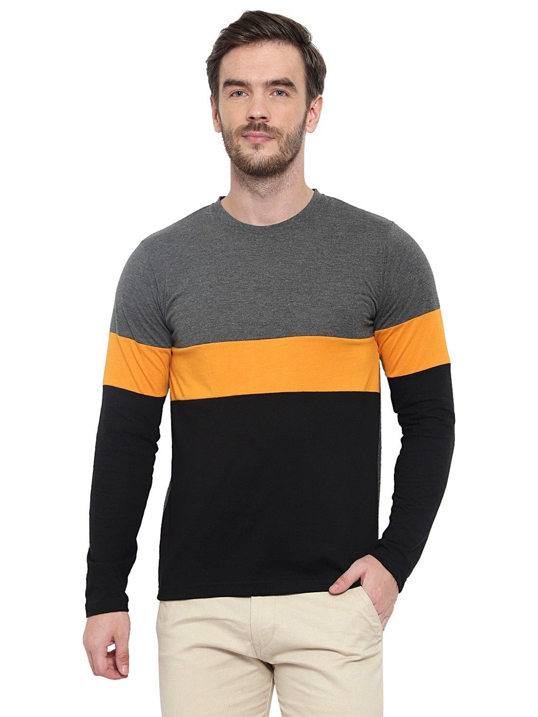 

Unicus Apparel Men Colourblocked Round Neck Cotton T-shirt, Black