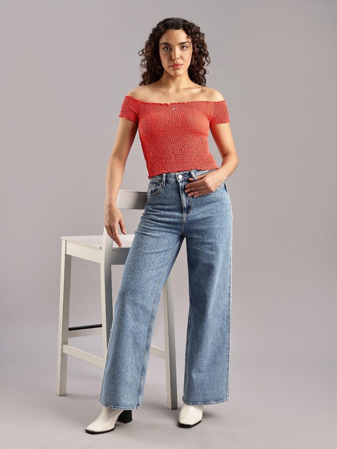 

Tommy Hilfiger Women Off-Shoulder Cotton Crop Top, Orange