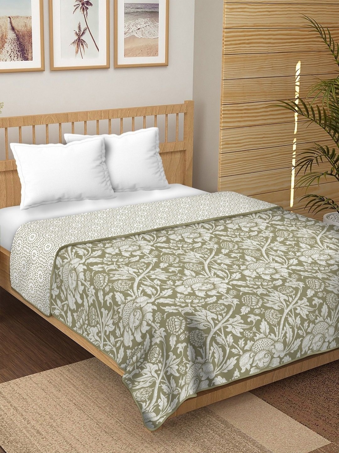 

CHICERY Green & White Floral Printed 210 GSM Pure Cotton AC Room Double Bed Dohar