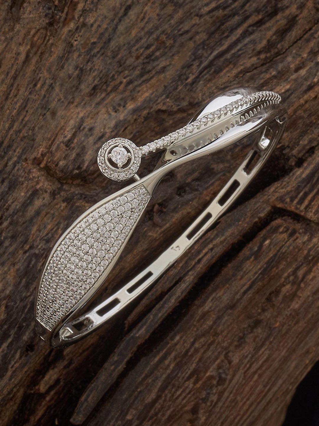 

Kushal's Fashion Jewellery Rhodium Plated White Cubic Zircon Studded Kada Bangle, Silver