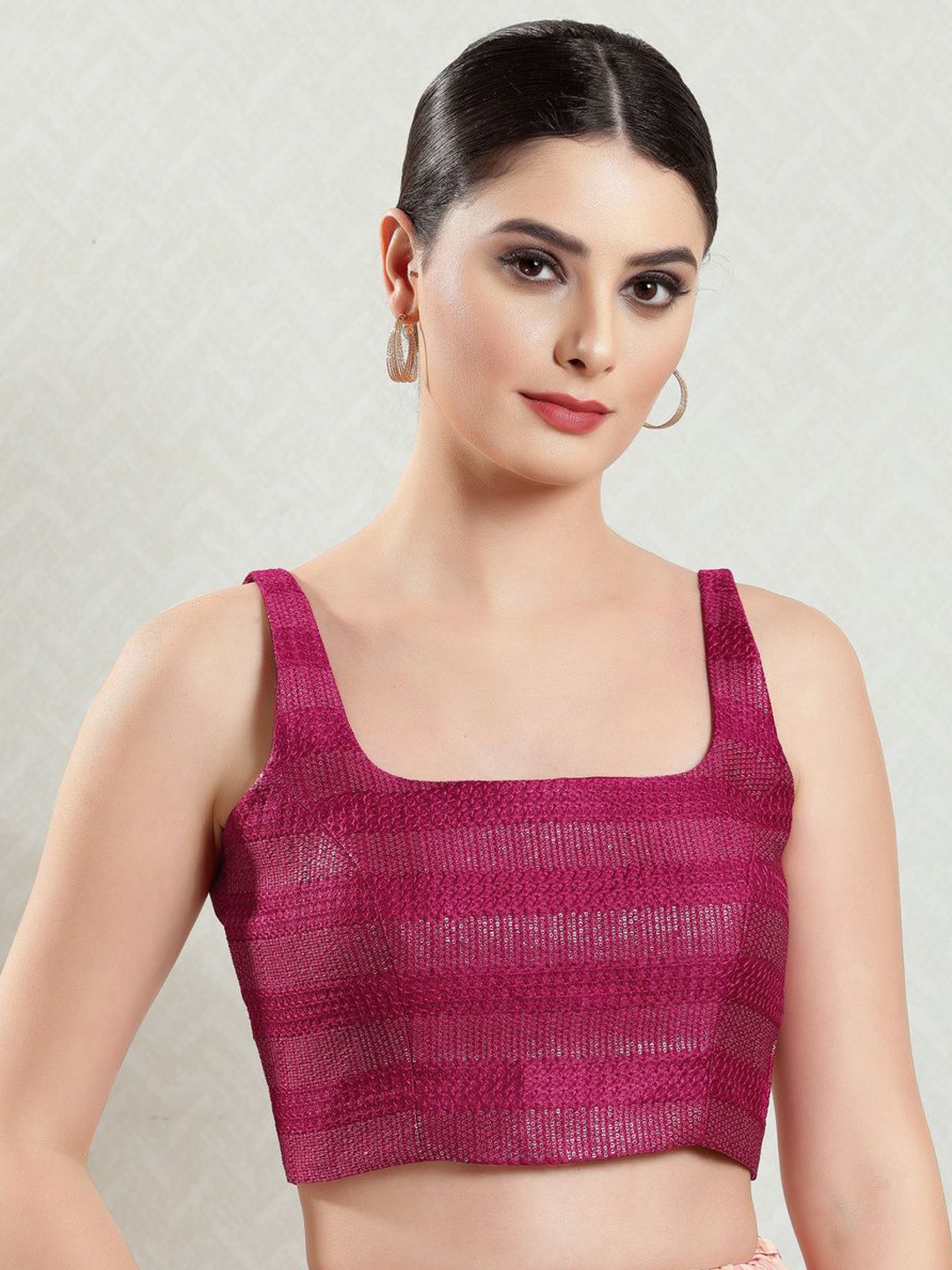 

VAMAS - THE DESIGNER BLOUSES Women Square Neck Padded Saree Blouse, Magenta