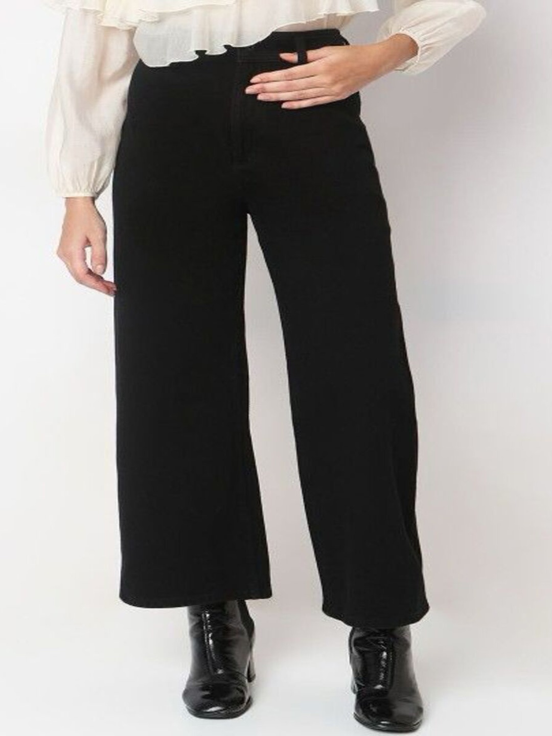 

1DAYJEANS Women Wide Leg High-Rise Stretchable Jeans, Black