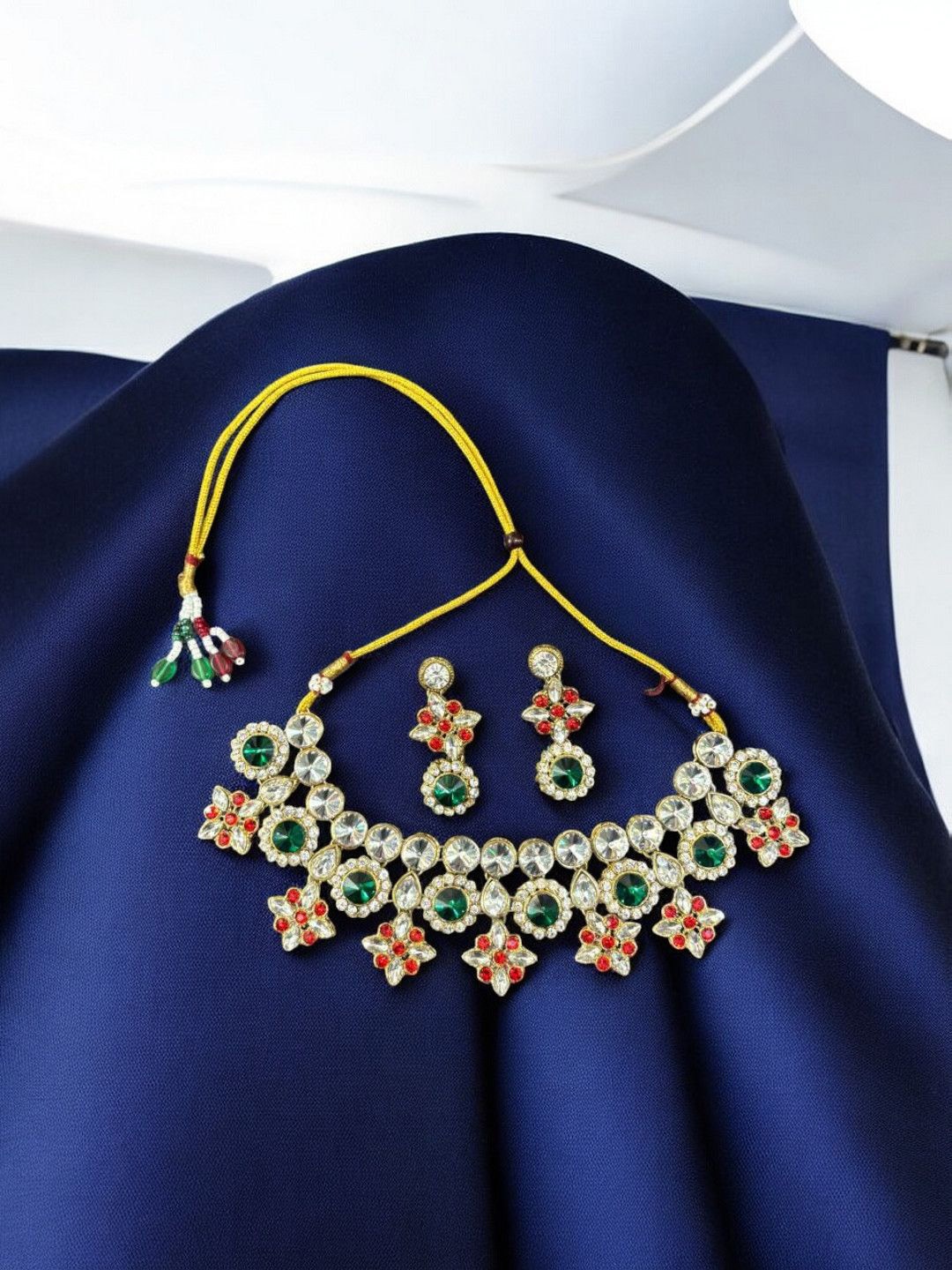 

Saree Swarg Brass-Plated Artificial Stones Studded Jewellery Set, Red