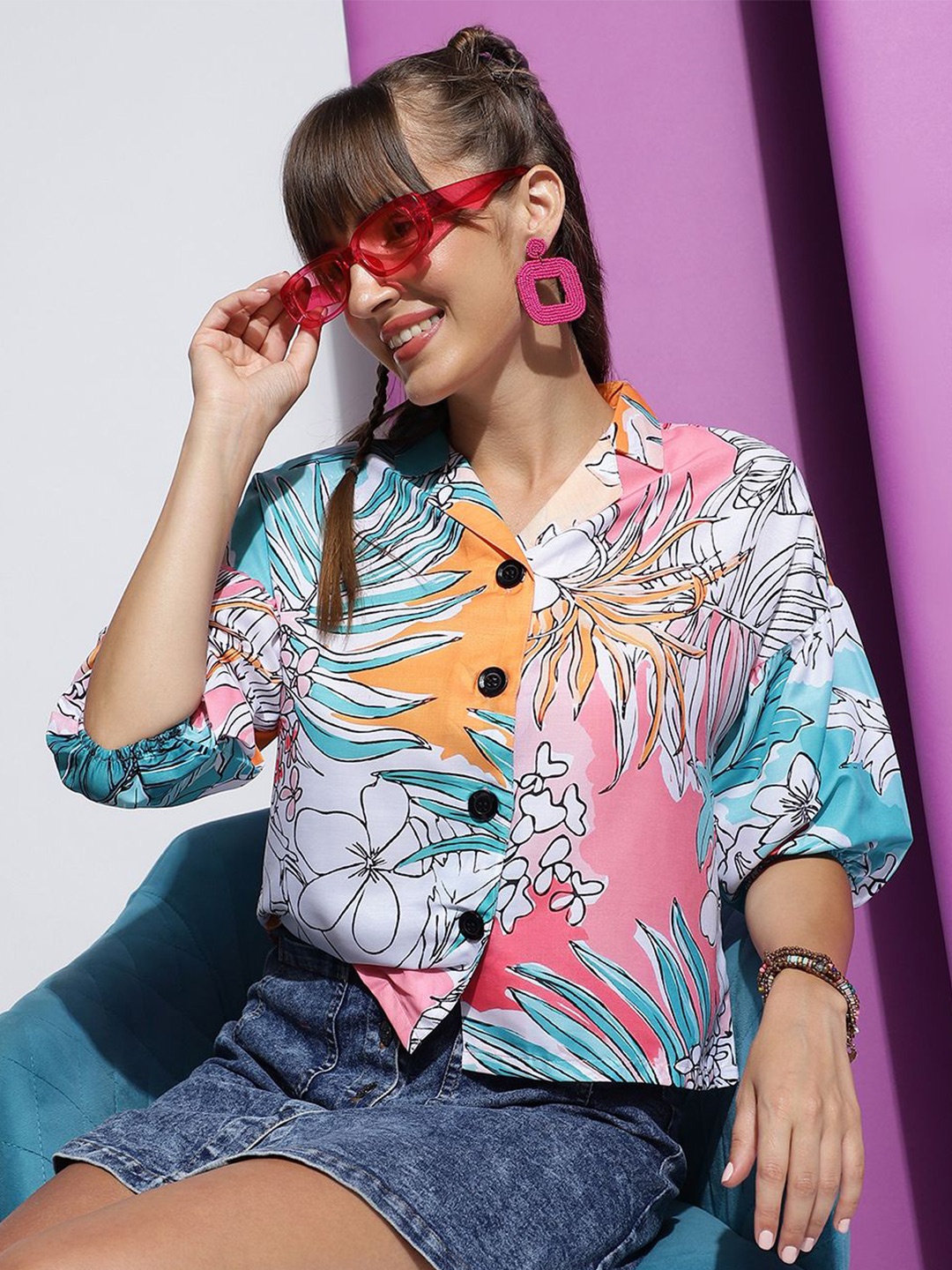 

Metronaut Smart Floral Printed Opaque Boxy Party Shirt, White