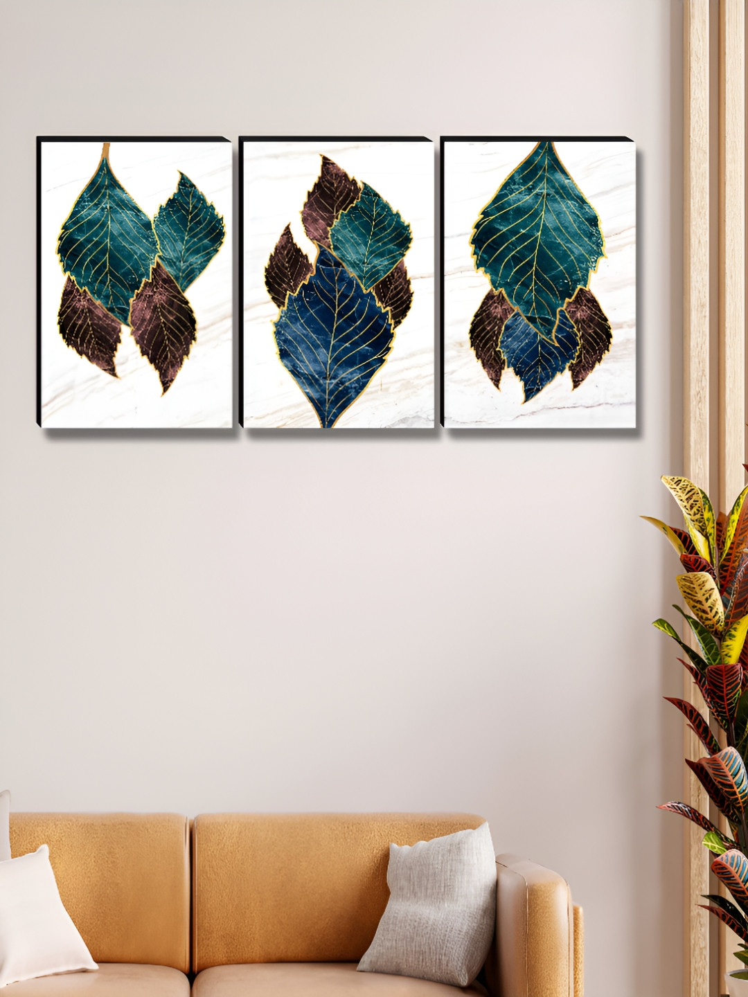 

Myntra Elegant Homes Blue & Brown 3 Piece Leafs Floral and Botanical Wall Art