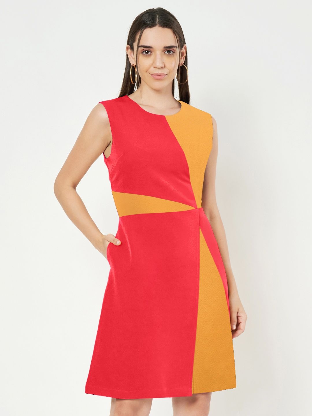 

BRINNS Women Colourblocked A-Line Dress, Red