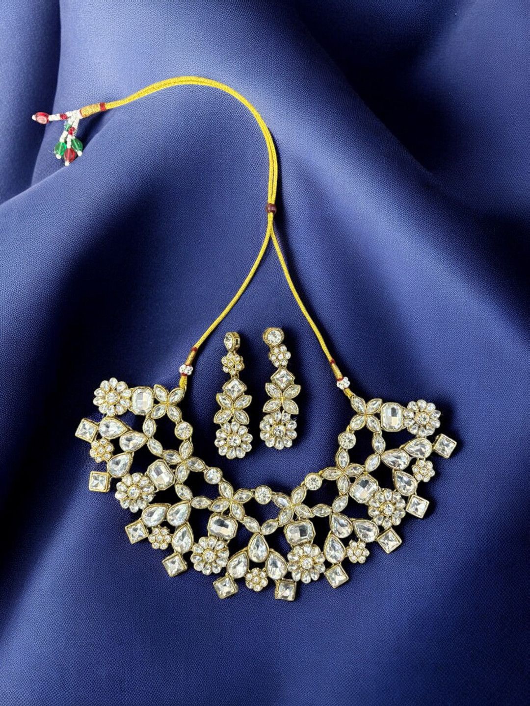 

Saree Swarg Brass-Plated Artificial Stones Studded Jewellery Set, White