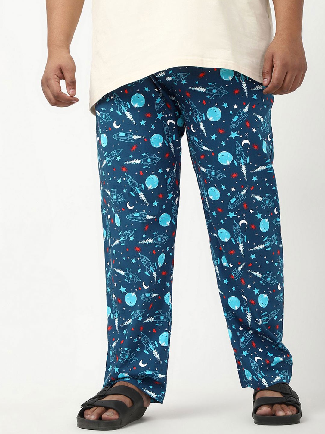 

Bewakoof Plus Men Blue All Over Printed Plus Size Pyjamas