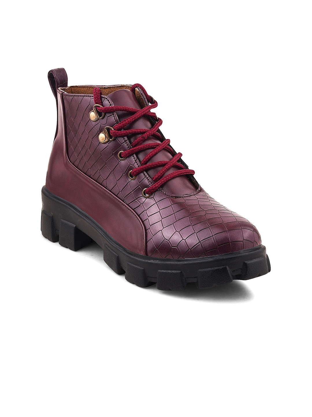 

Padchin Women High Ankle Chunky Heel Boots, Burgundy