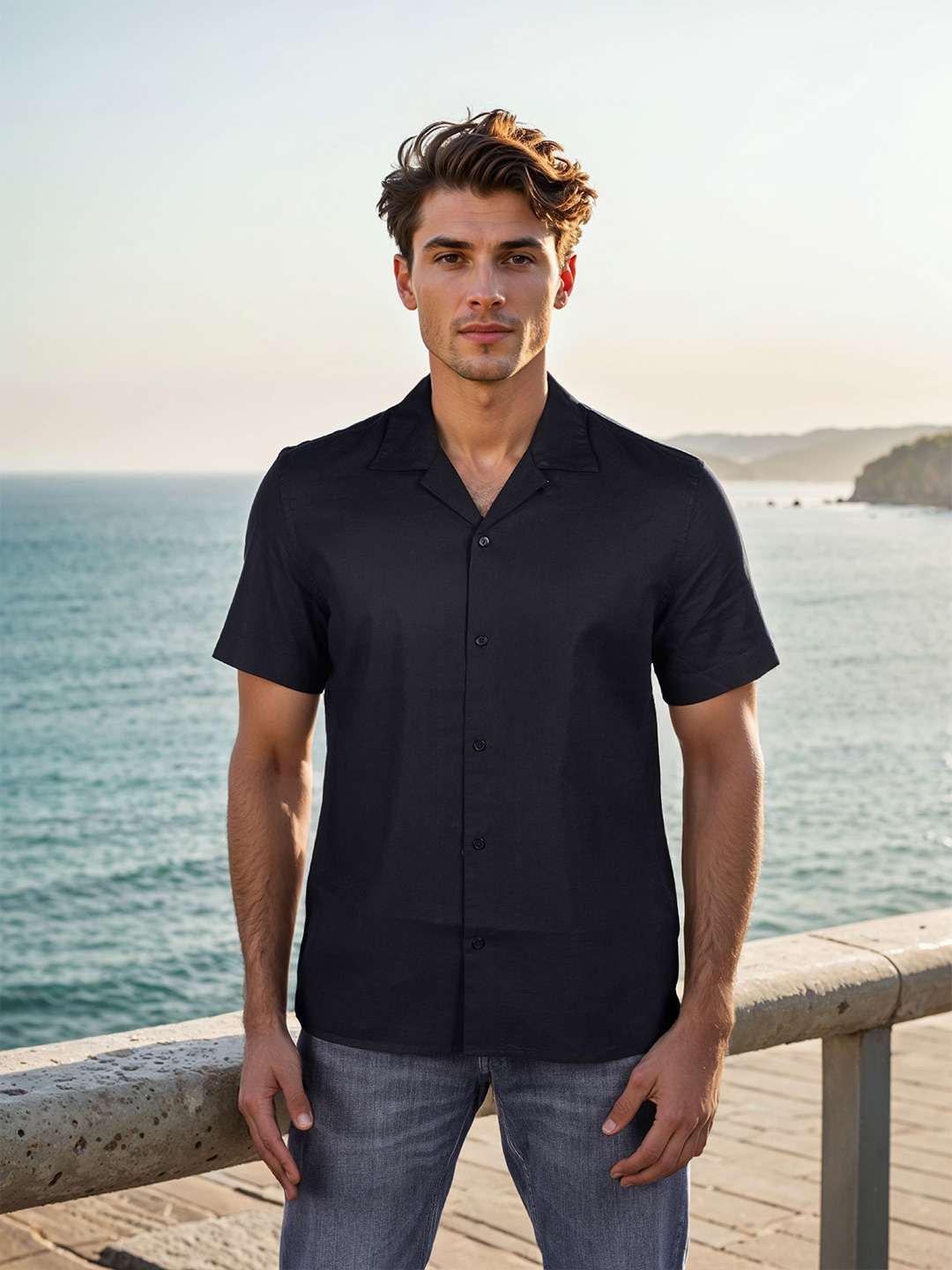 

Celio Classic Regular Fit Opaque Linen Casual Shirt, Black