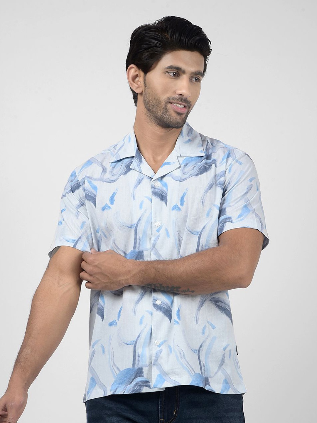 

Numero Uno Men Cuban Collar Abstract Printed Cotton Casual Shirt, White