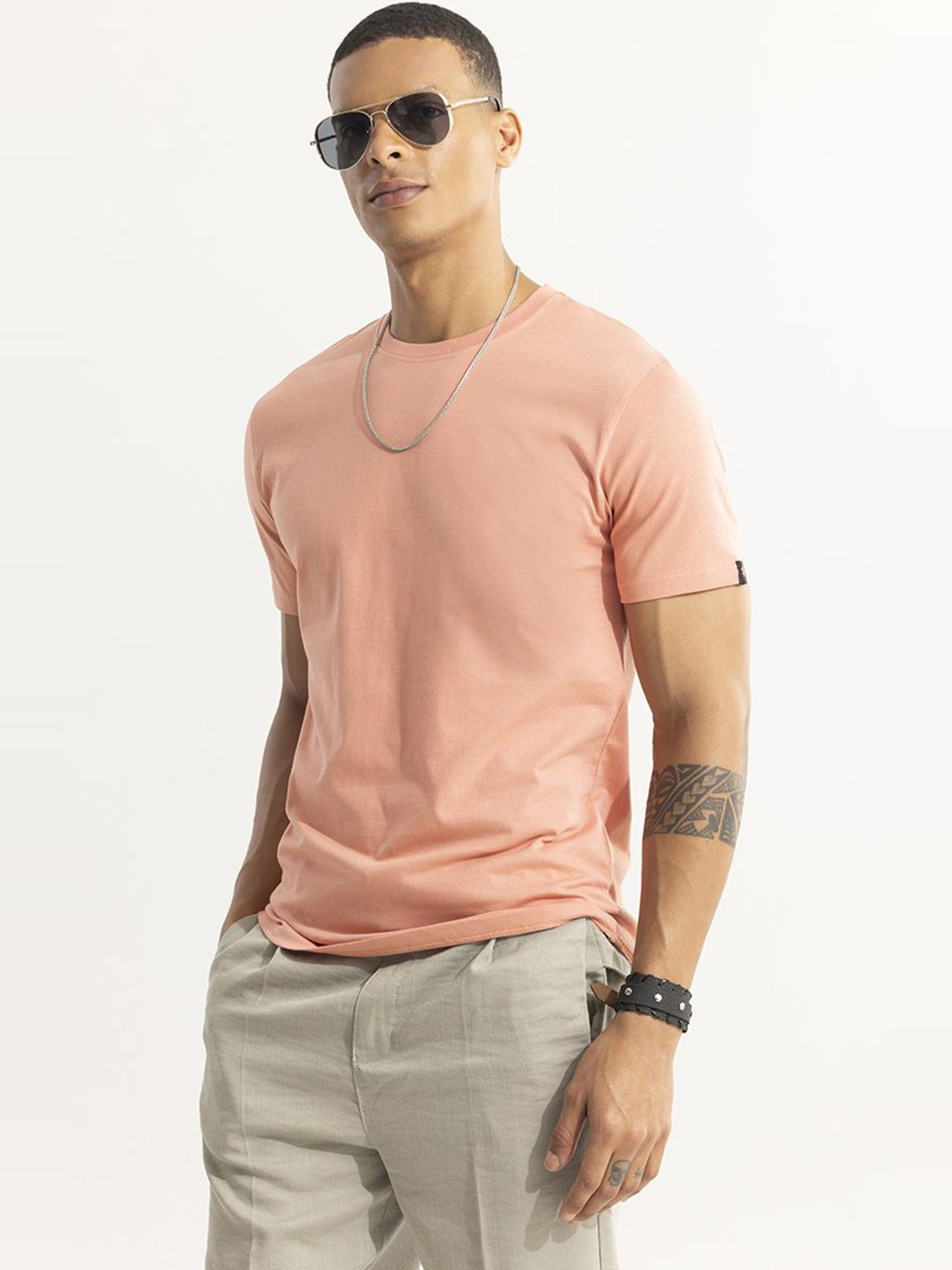 

Snitch Round Neck Short Sleeves Casual T-shirt, Pink
