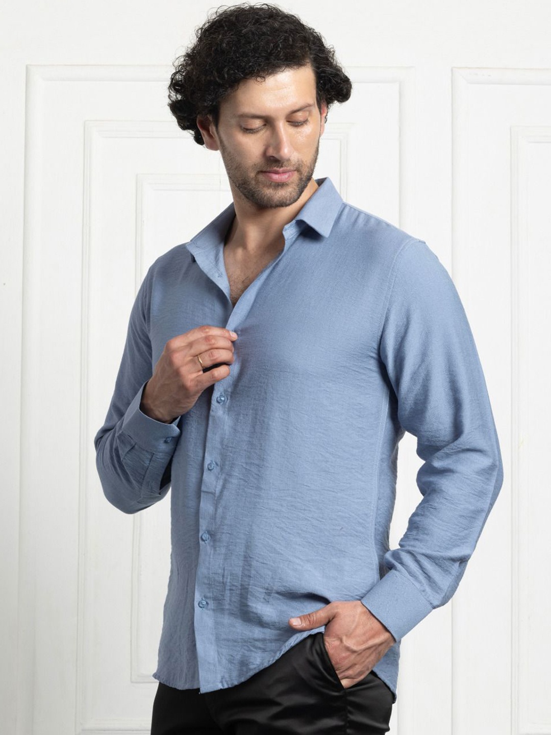 

FILO HEVIS Classic Spread Collar Casual Shirt, Blue