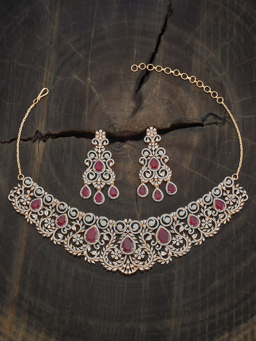 

Kushal's Fashion Jewellery Ruby Gold-Plated Zircon Studded Party Jewellery Set
