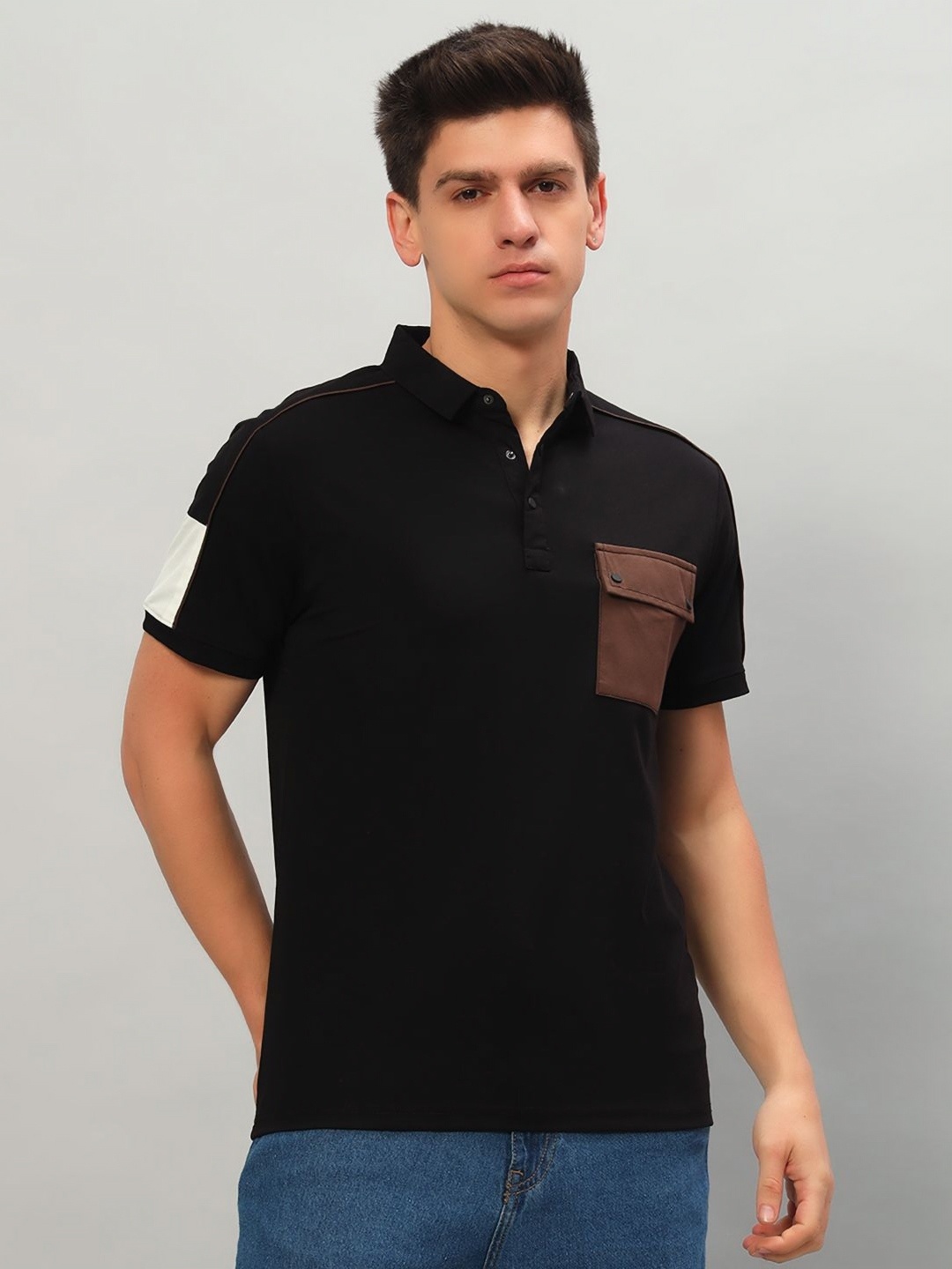 

PROFY Men Solid Polo Collar Cotton T-shirt, Black