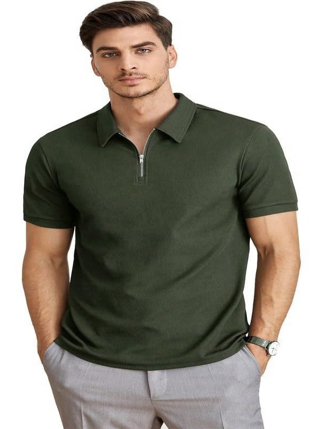 

BAESD Polo Collar Short Sleeves T-shirt, Green