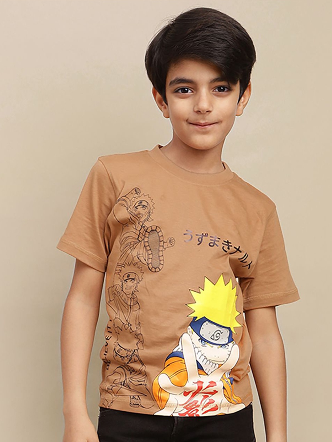 

Kids Ville Boys Naruto Printed Pure Cotton T-Shirt, Brown