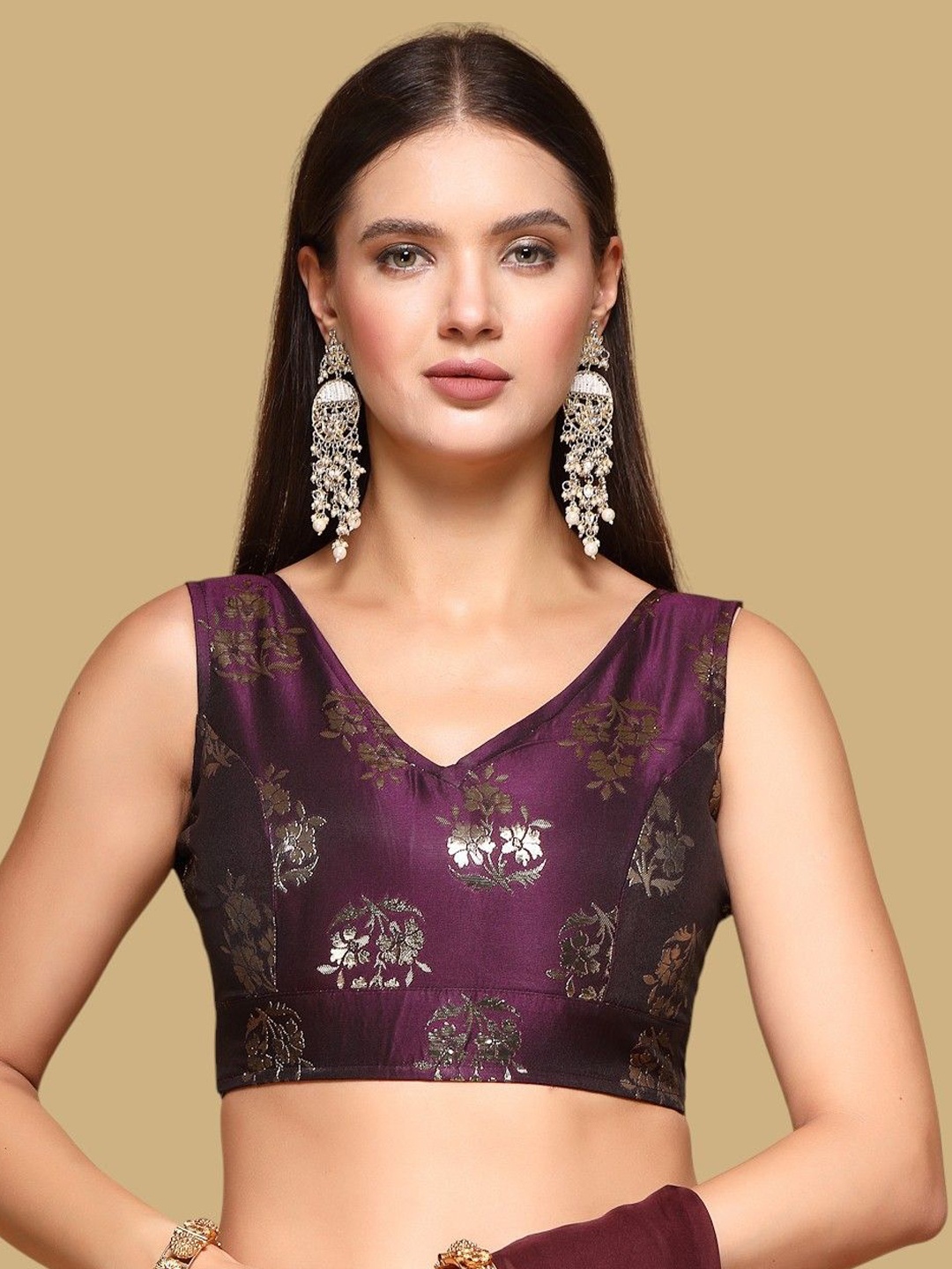 

Oomph! Women Woven Design Jacquard Saree Blouse, Purple