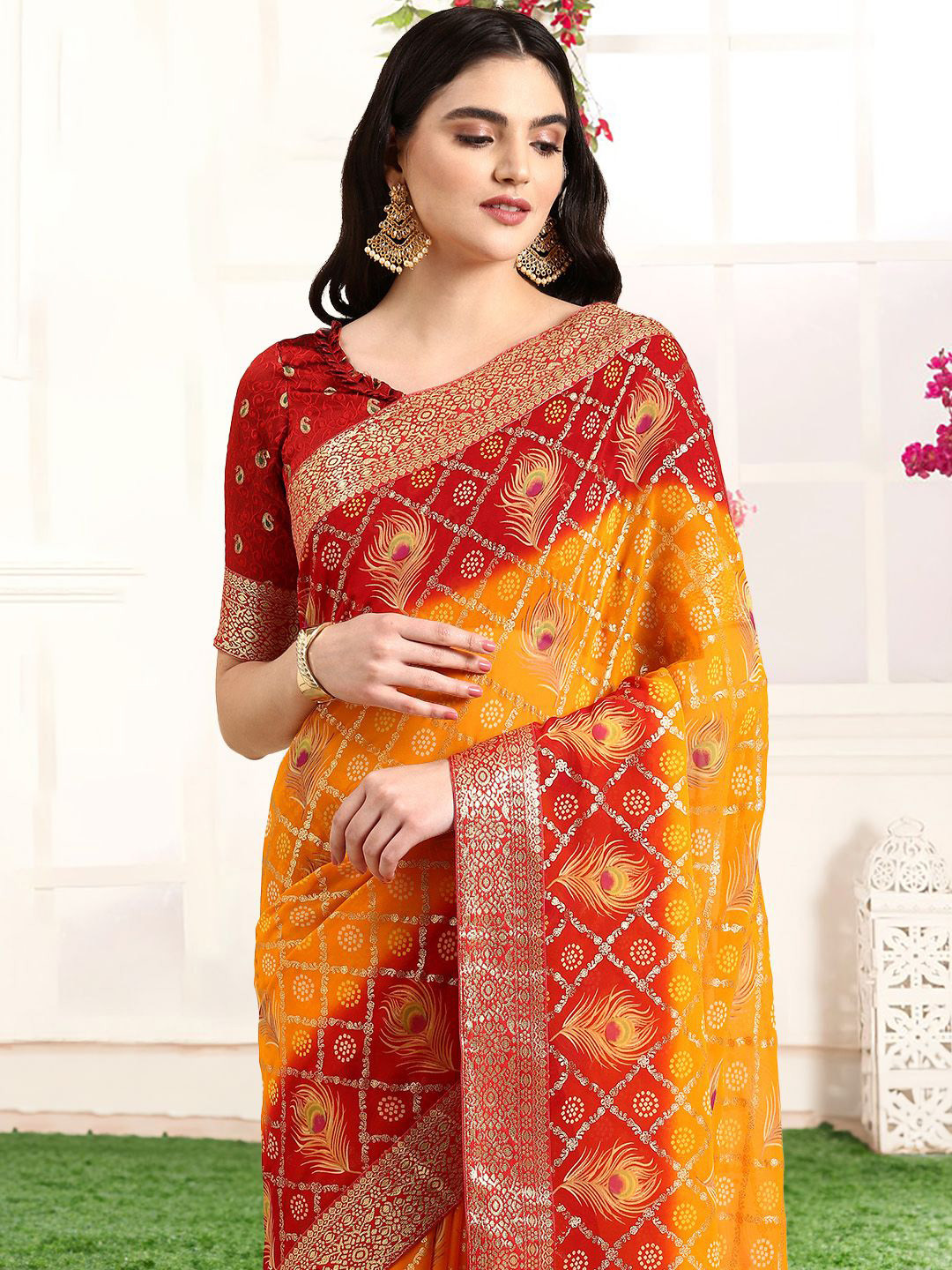 

Rekha Maniyar Printed Zari Ready to Wear Bandhani Saree, Yellow