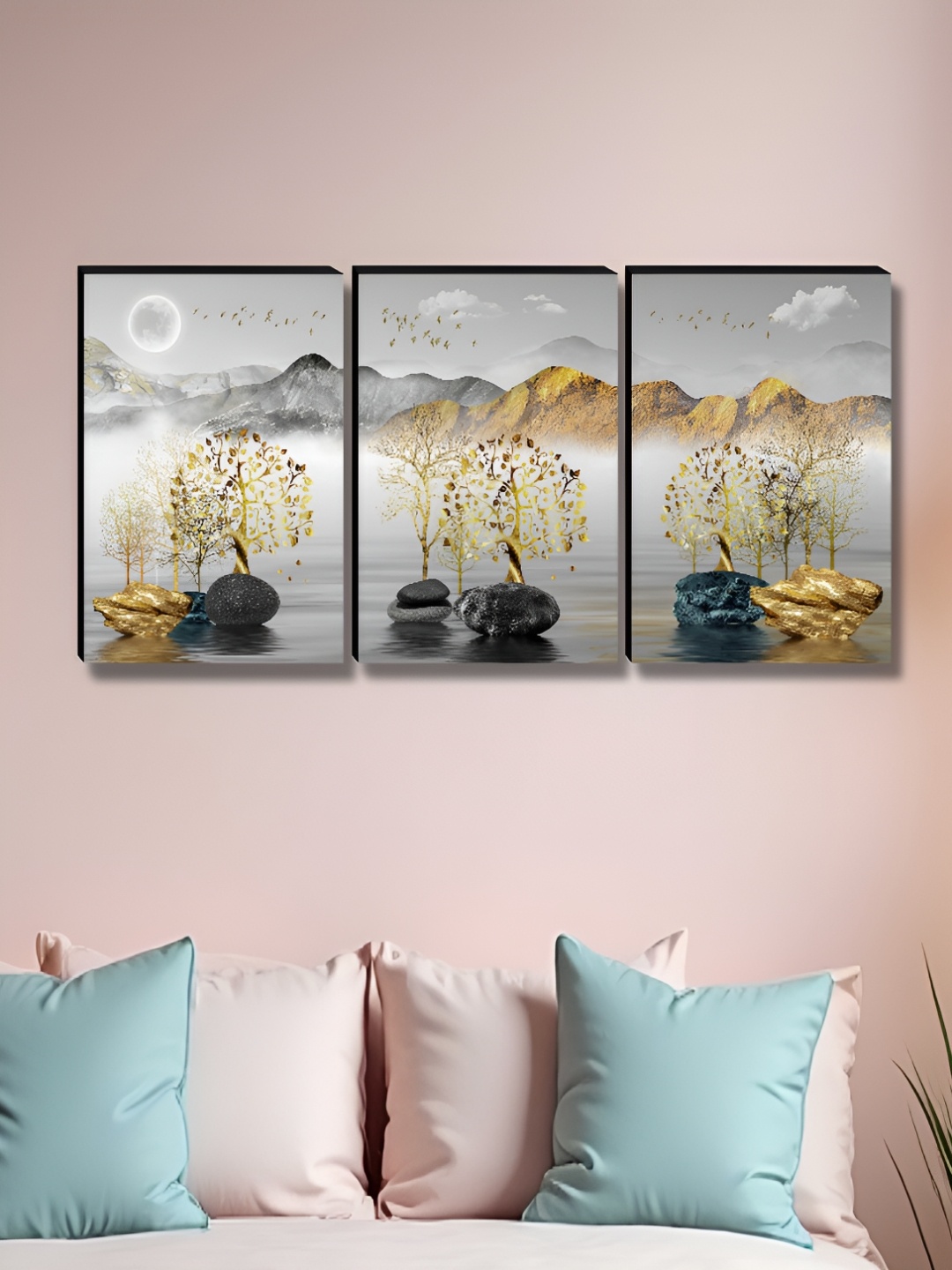 

Myntra Elegant Homes Grey & Yellow 3 Pieces Tree Wall Art