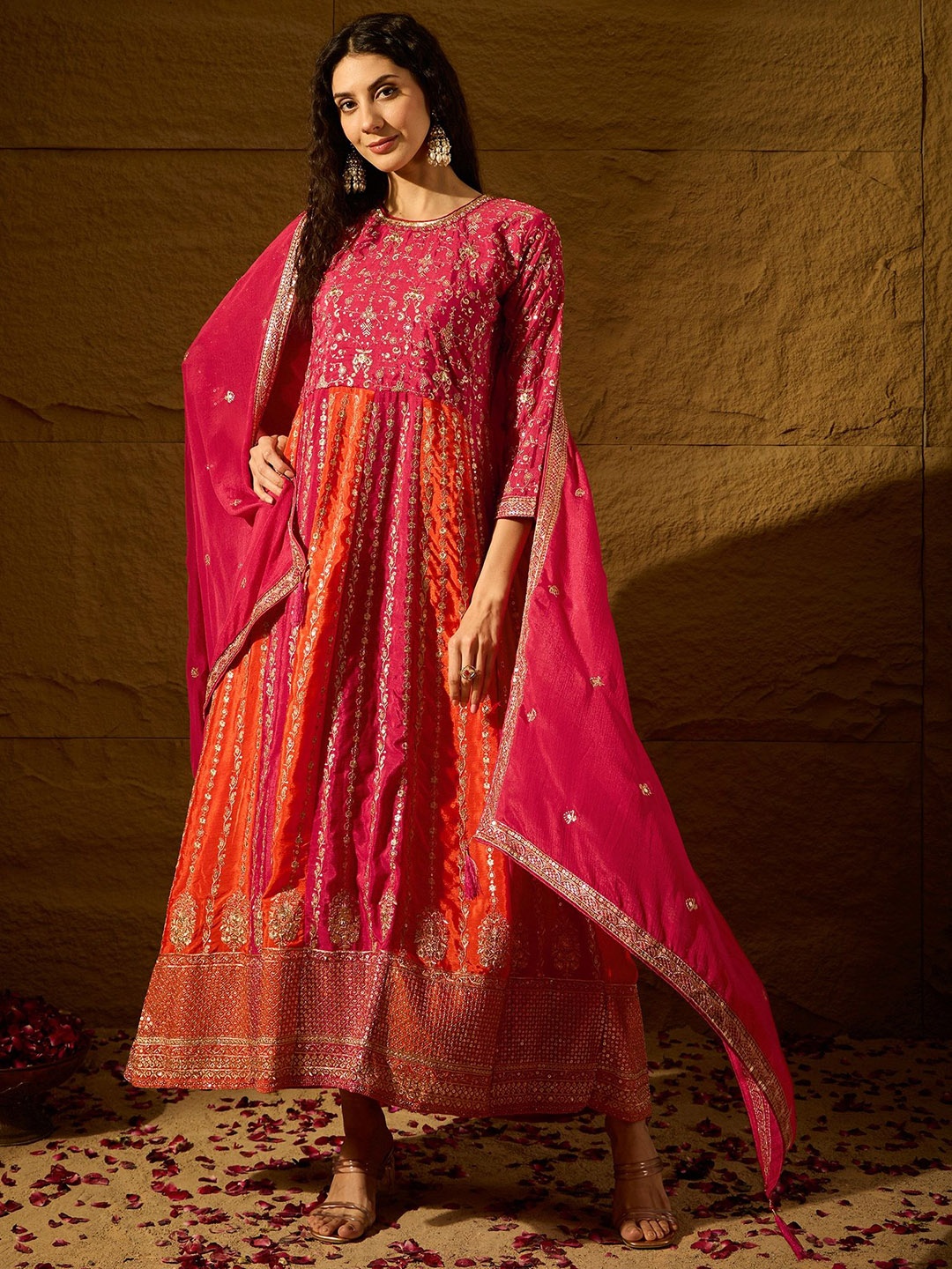 

Miss Ethnik Embellished Anarkali Gown With Dupatta, Pink