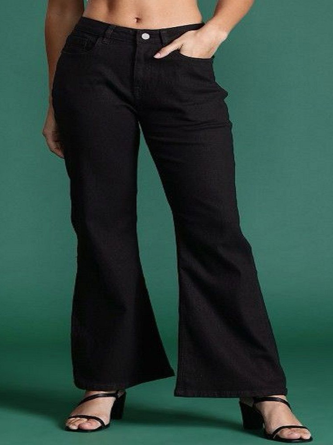 

1DAYJEANS Women Cotton Bootcut High-Rise Stretchable Jeans, Black