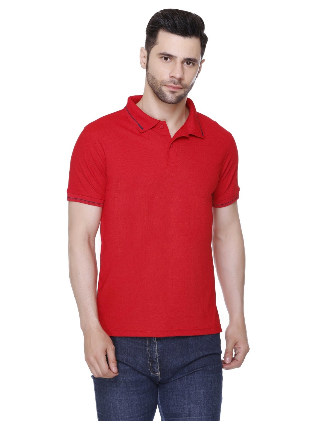 

Colors and Blends Polo Collar Cotton T-shirt, Red