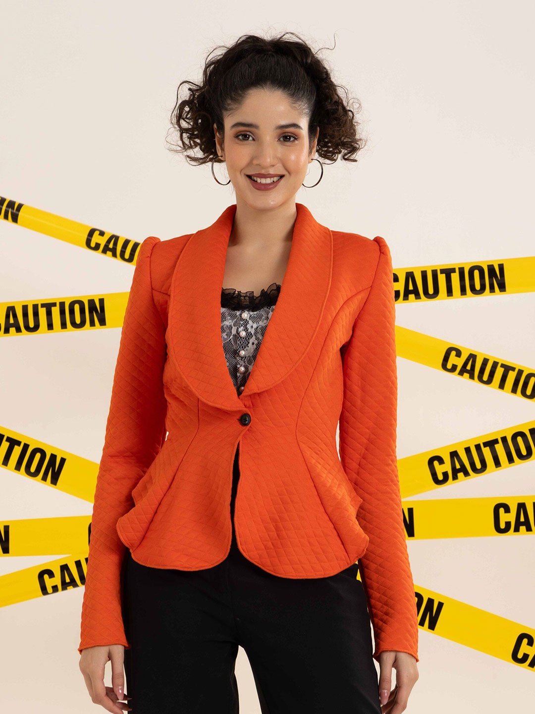 

TANDUL Lapel Collar Tailored-Fit Blazer, Orange