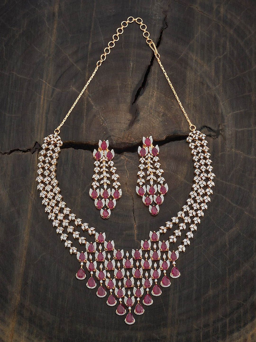 

Kushal's Fashion Jewellery Gold-Plated Ruby & Zircon Studded Party Jewellery Set