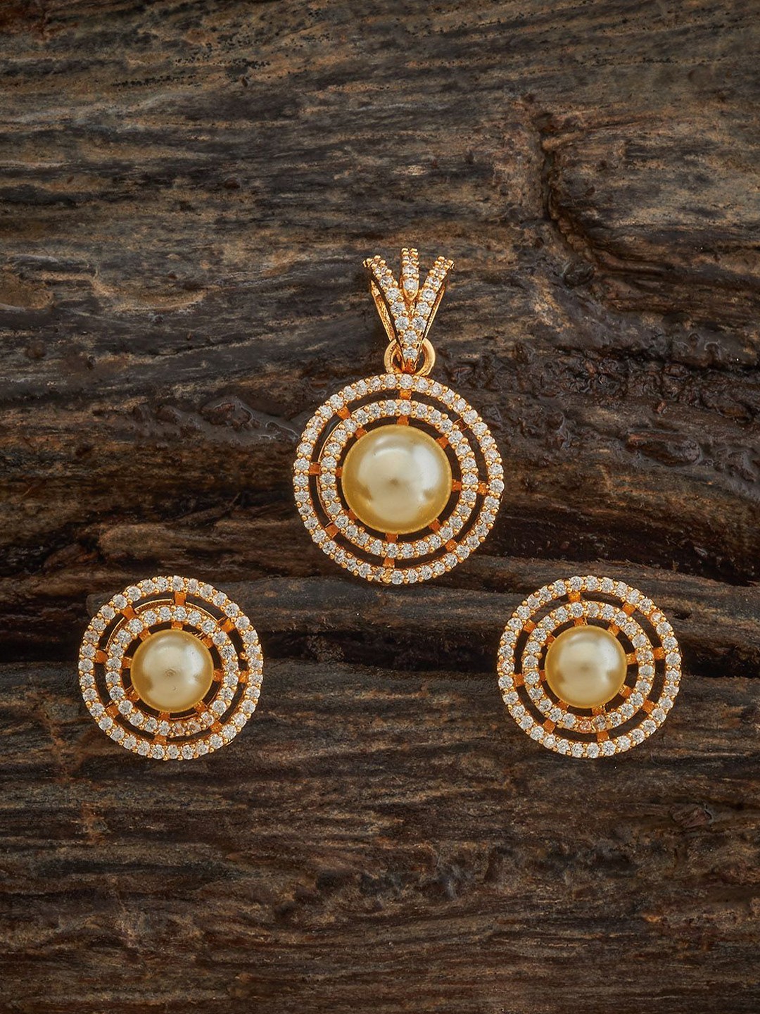 

Kushal's Fashion Jewellery Gold-Plated Zircon Studded Party Pendant Earring Set