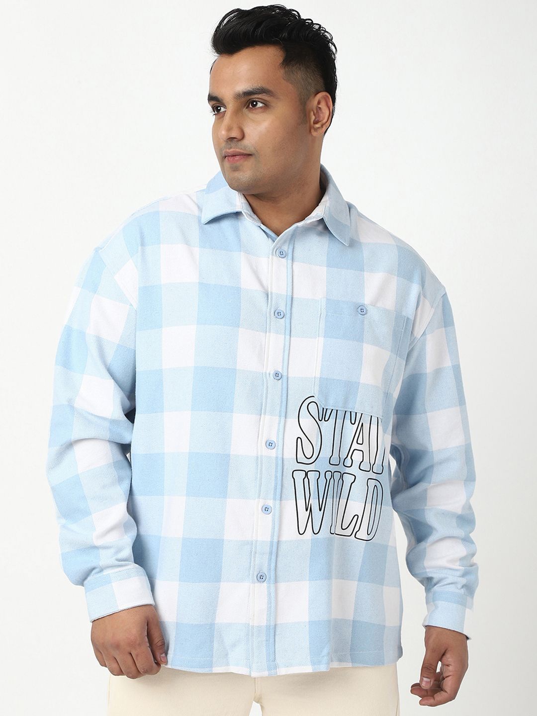 

Bewakoof Plus Size Standard Cotton Checked Casual Shirt, Blue