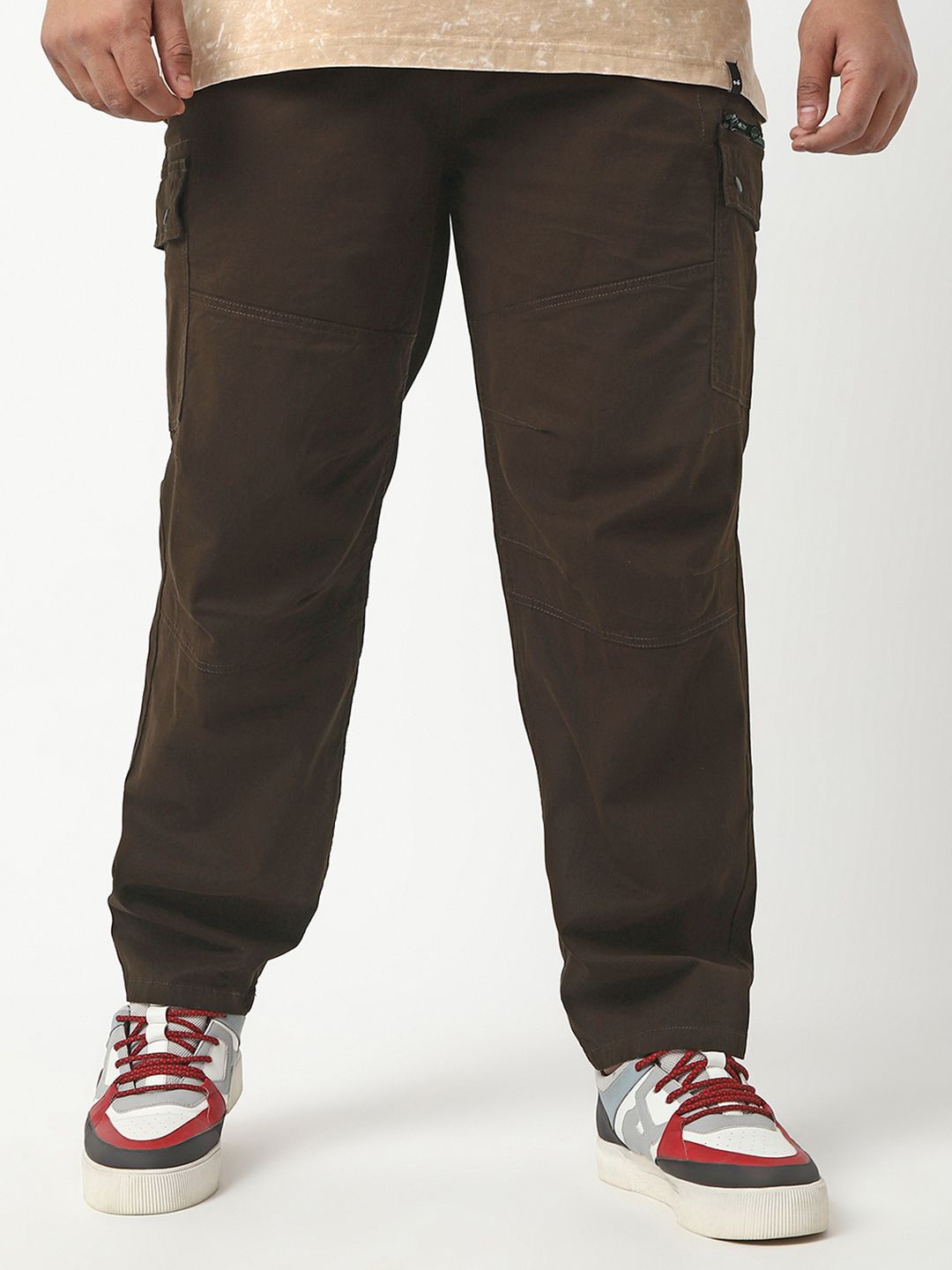 

Bewakoof Plus Men Chocolate Brown Oversized Plus Size Cargo Pants