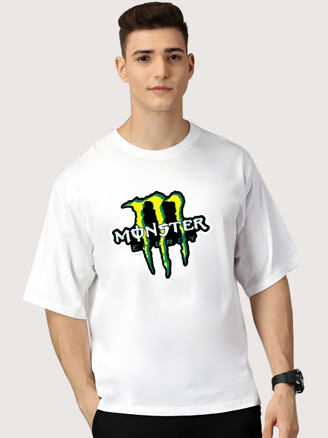 

SZN Men Graphic Printed Round Neck Cotton Oversized T-shirt, White