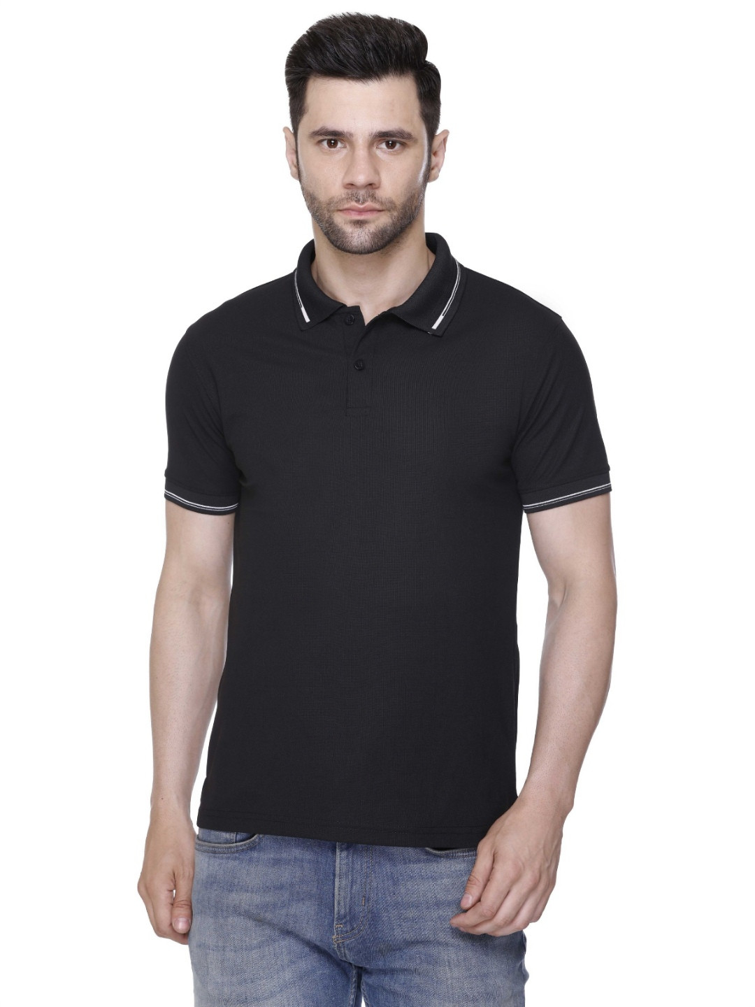 

Colors and Blends Polo Collar Cotton T-shirt, Black