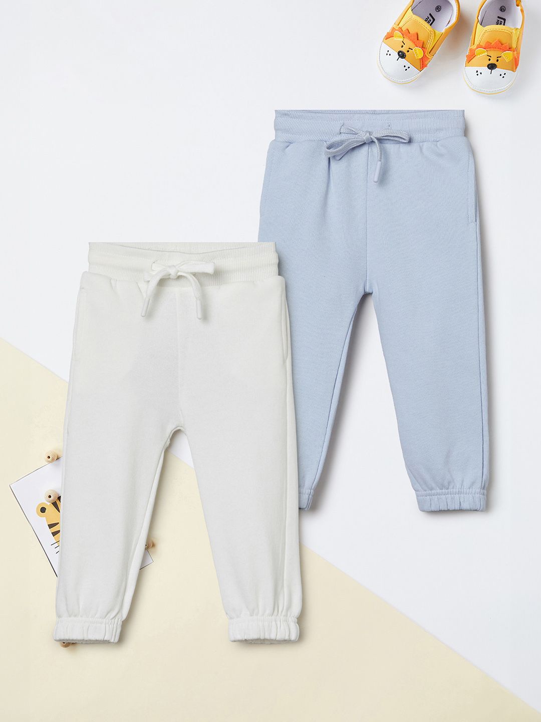 

max Infant Boys Pack Of 2 Back Applique Pure Cotton Joggers, White