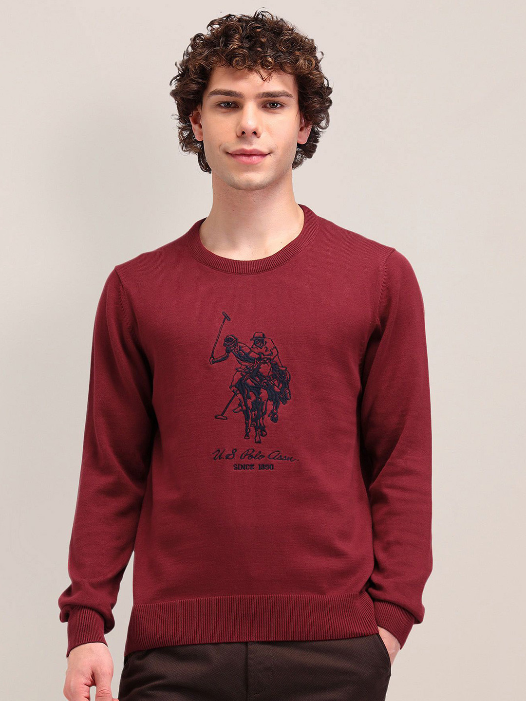 

U.S. Polo Assn. Men Printed Pullover Cotton Sweaters, Red