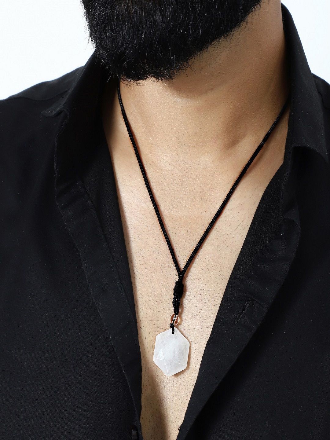 

Nirvana Men Stainless Steel Geometric Shaped Quartz Hexagram Rope Pendant, White