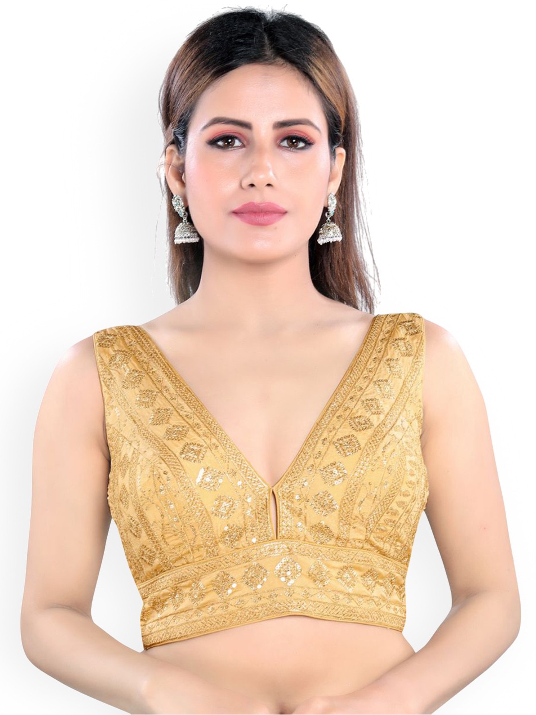 

VAMAS - THE DESIGNER BLOUSES Women V-Neck Padded Saree Blouse, Gold