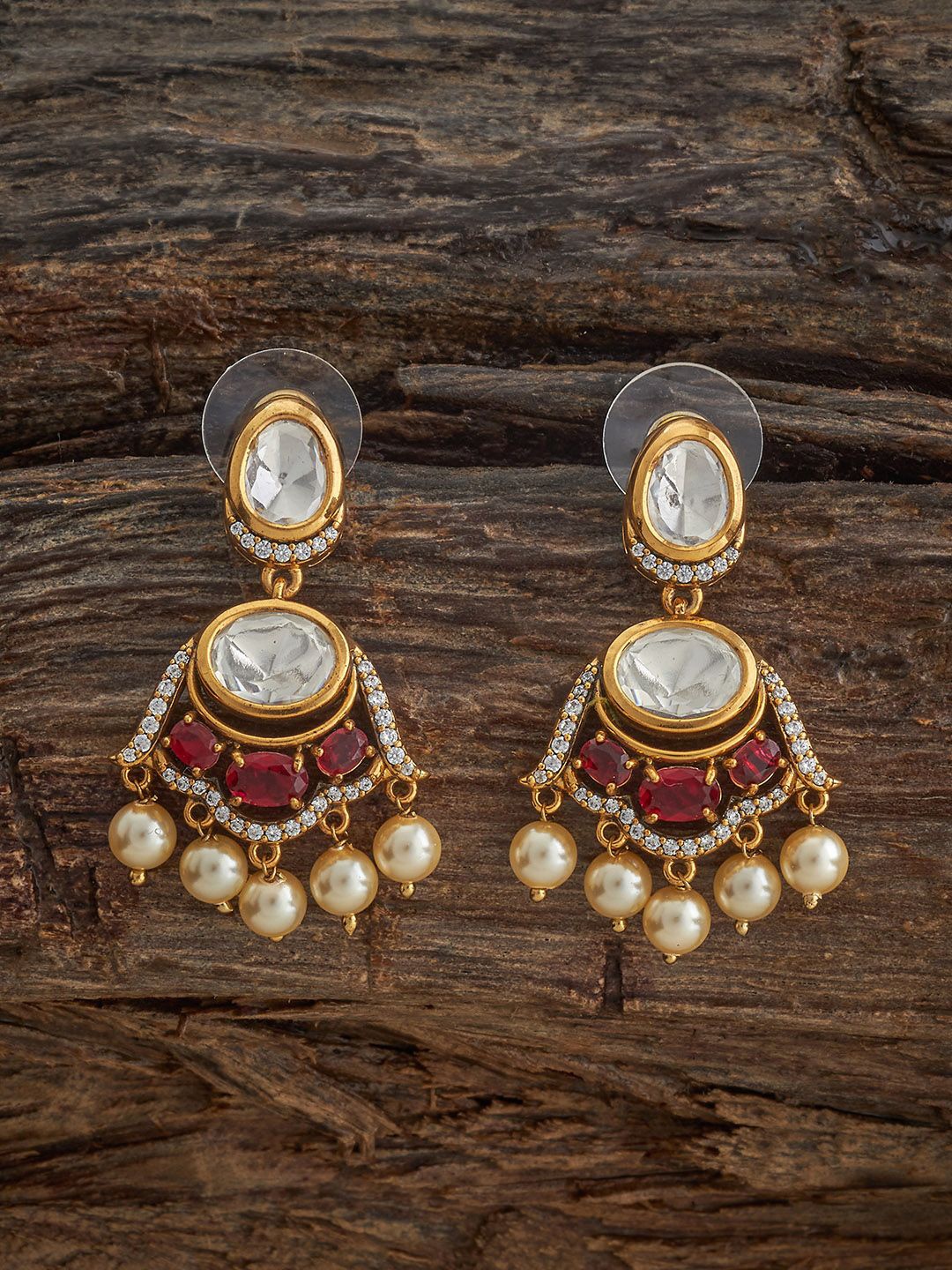 

Kushal's Fashion Jewellery Victorian-Plated Contemporary Ruby Kundan Drop Earrings, Gold