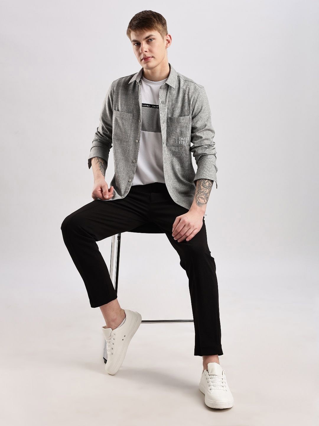 

Calvin Klein Jeans Printed Spread Collar Woven Shirt, Grey