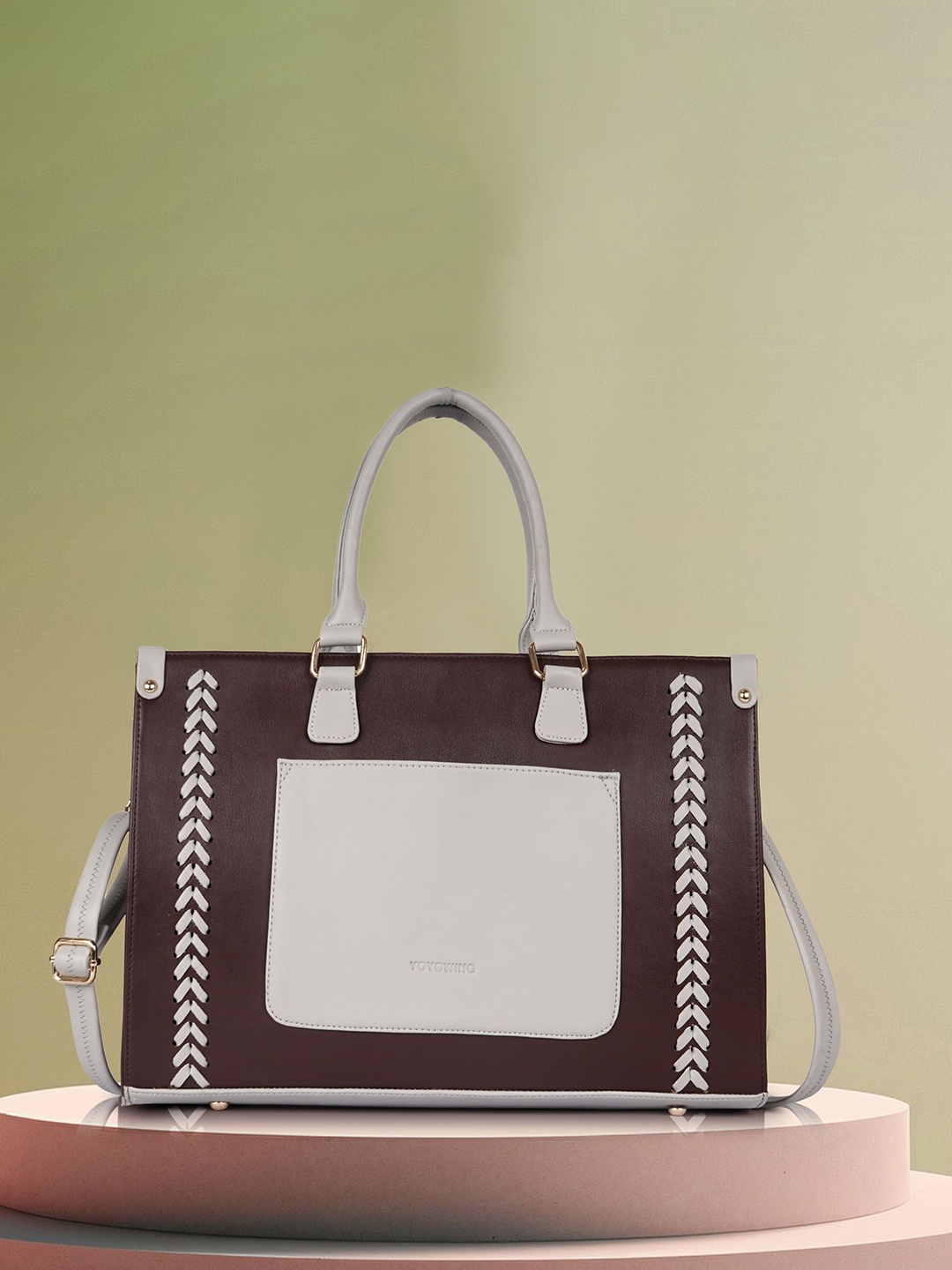 

STARWINGS Structured Tote Bag with Applique, Brown