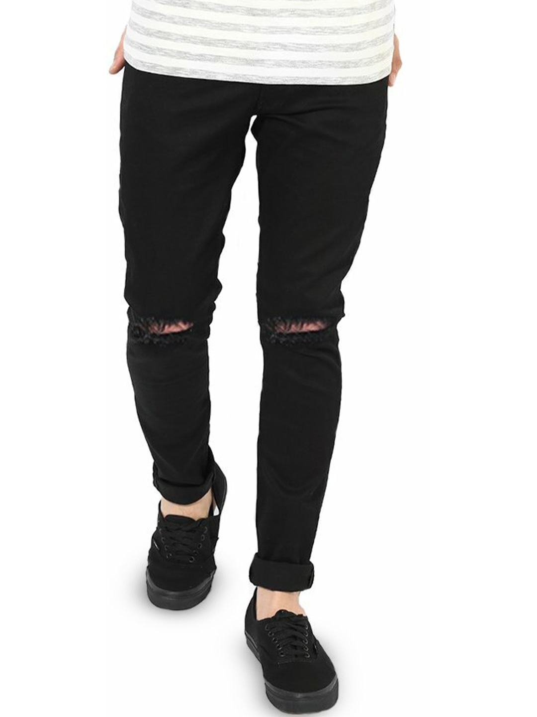 

COMFITS Men Classic Regular Fit Mid-Rise Slash Knee Jeans, Black